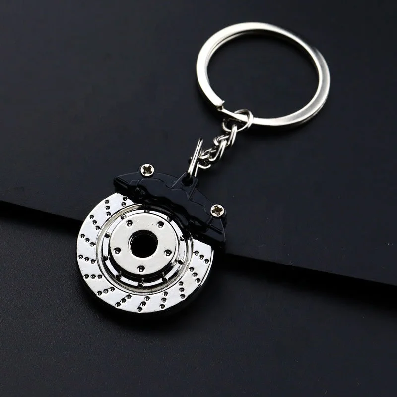 Creative Metal Brake Disc Keychain Mini Auto Part Spinning Wheel Hub Brake Novelty Gift for Him Car Lovers Key Chain Ring
