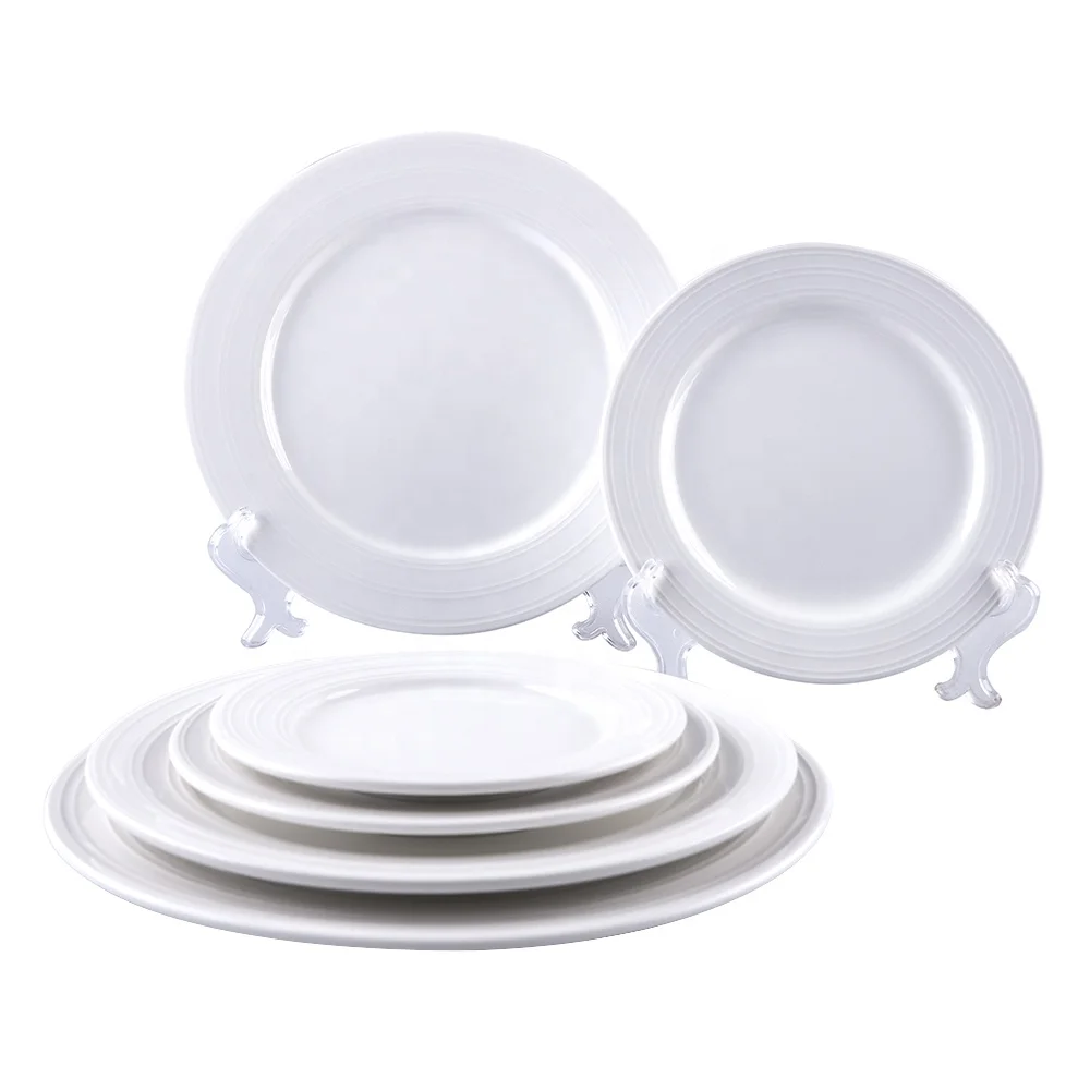 
durable round white embossed plate for wedding party hotel restaurant home use 