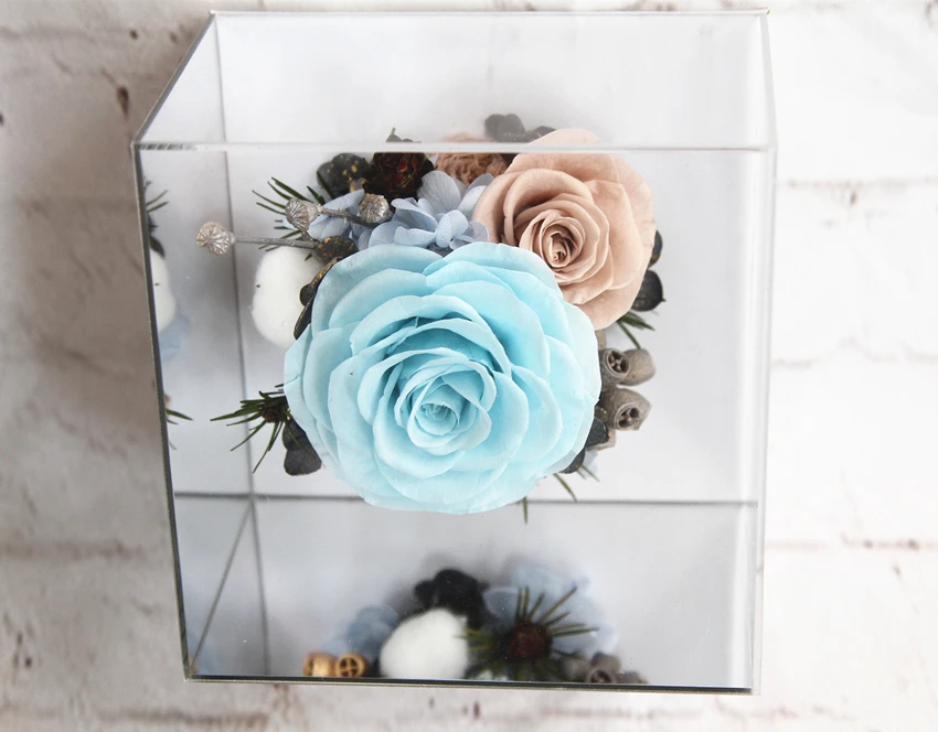 
Preserved Rose Flower In the Mirror Decorative Gifts Preserved Rose Flower Box Mirror Box 