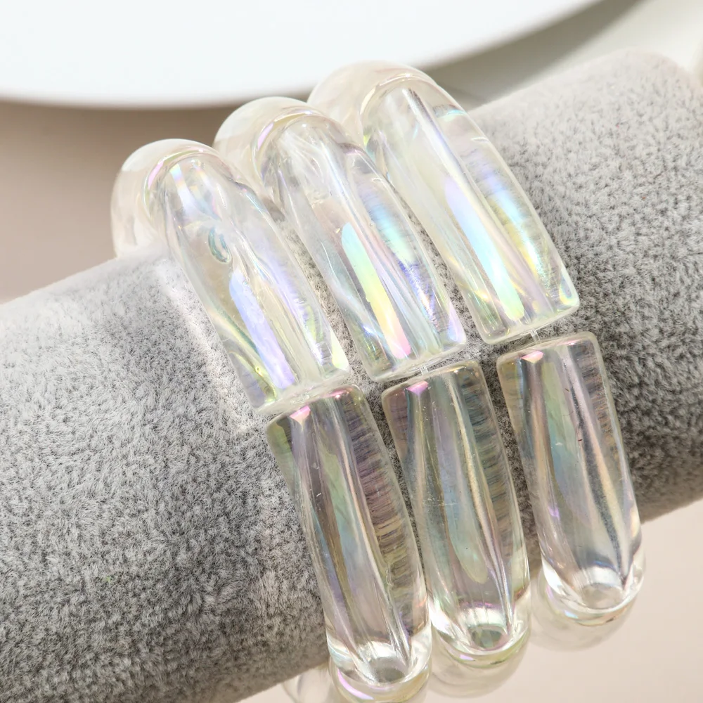 New Fine Fashion Jewelry Mermaid Discolored Bangle 3 Pair/Set Transparent 12mm Tube Beads  Acrylic Bracelet Set for Women