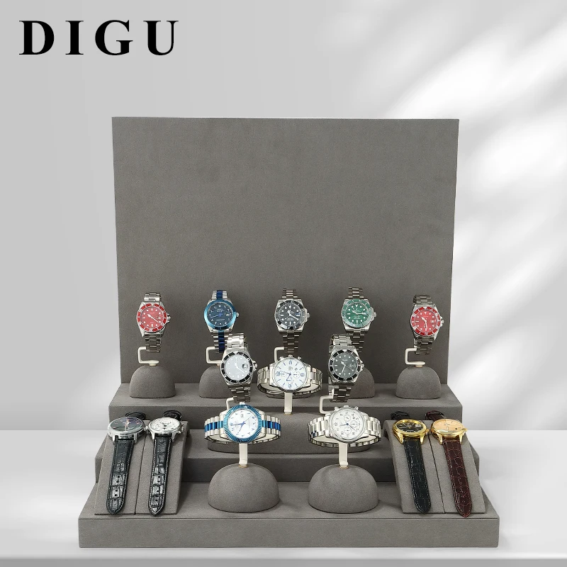 DIGU Microfiber Custom Luxury Watch Stands Holder Watch Display Set For Window Display