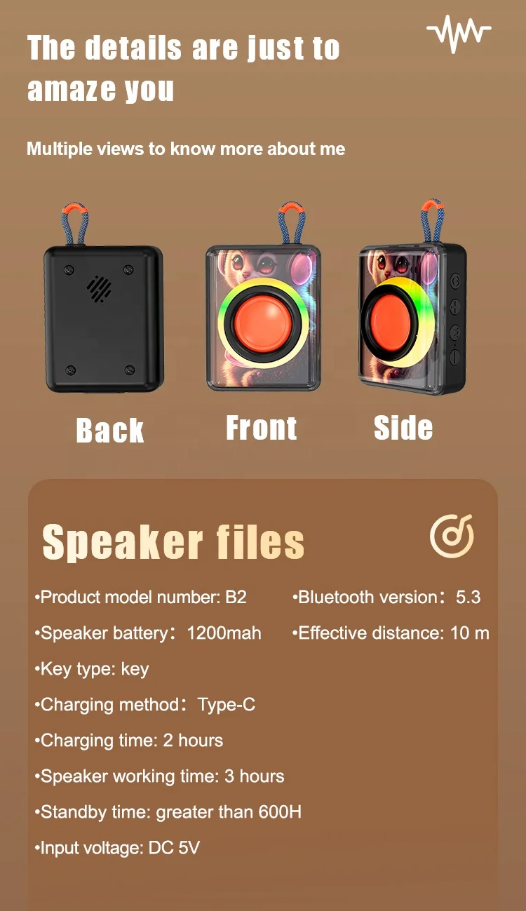 2024 Portable Mini round Crystal Speaker Small Blue Tooth Wireless Subwoofer DJ Party Technology Smart Gadgets Includes LED Lamp