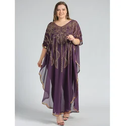 Eid Ramadan Islamic Clothing flower pattern Sequins embroidery Chiffon Caftan Loose Casual Abaya Muslim Dress