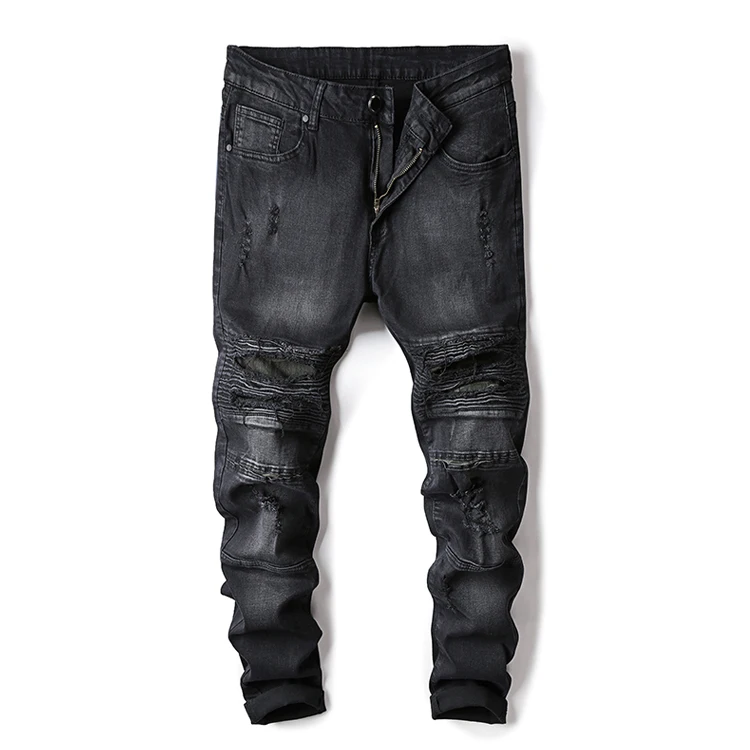 Pant Men high Street Jeans Holes Hip Hop blue/black Trousers Male Elasticity Punk Rock Pants 2020 new arrival biker jeans slim