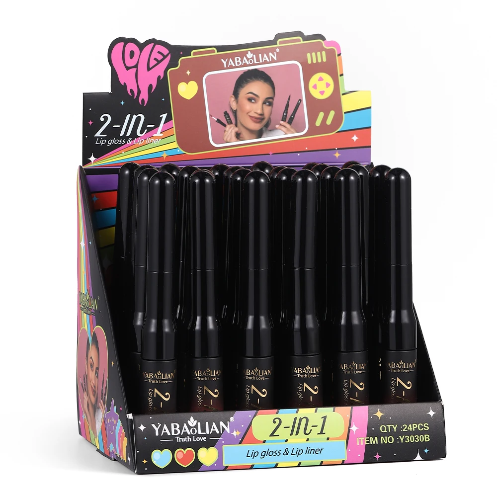 2 In 1 Double Head Lipliner Lip Gloss 24 Hour Lipstick matte lipstick long lasting waterproof lip liner gloss set OEM/PODM