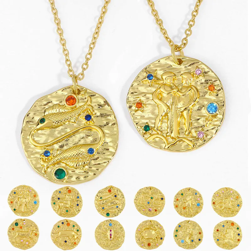 Wholesale Fashion Gold Plated Crystal Jewelry Necklaces Joyeria Dijes Zodiac Necklace Pendant for Women