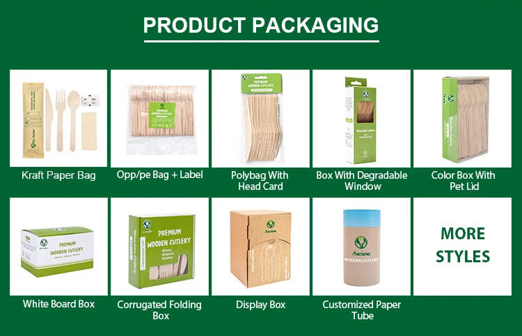 Eco-friendly Degradable High Quality Factory Price Display Box Includes Disposable Forks Spoon Knife Wooden Cutlery