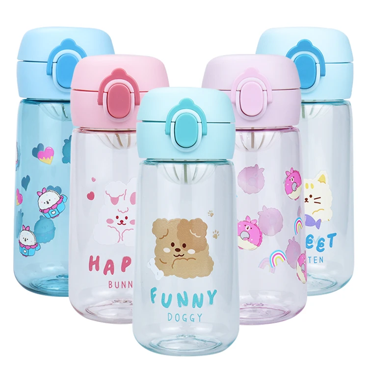 500ml/17OZ BPA Free cute plastic water bottle for men and women with strainer and rope for hiking and sports