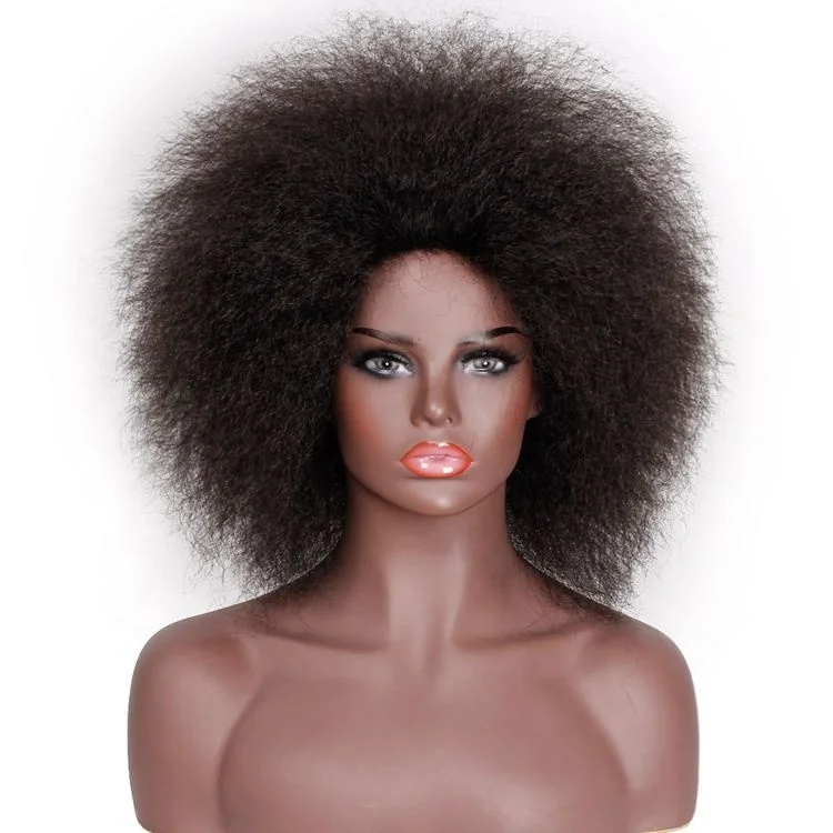 Hot Selling Short Black Afro Puff Kinky Curly Synthetic Hair Wigs For Black Women Kinky Curly Machine Made Synthetic Hair Wig