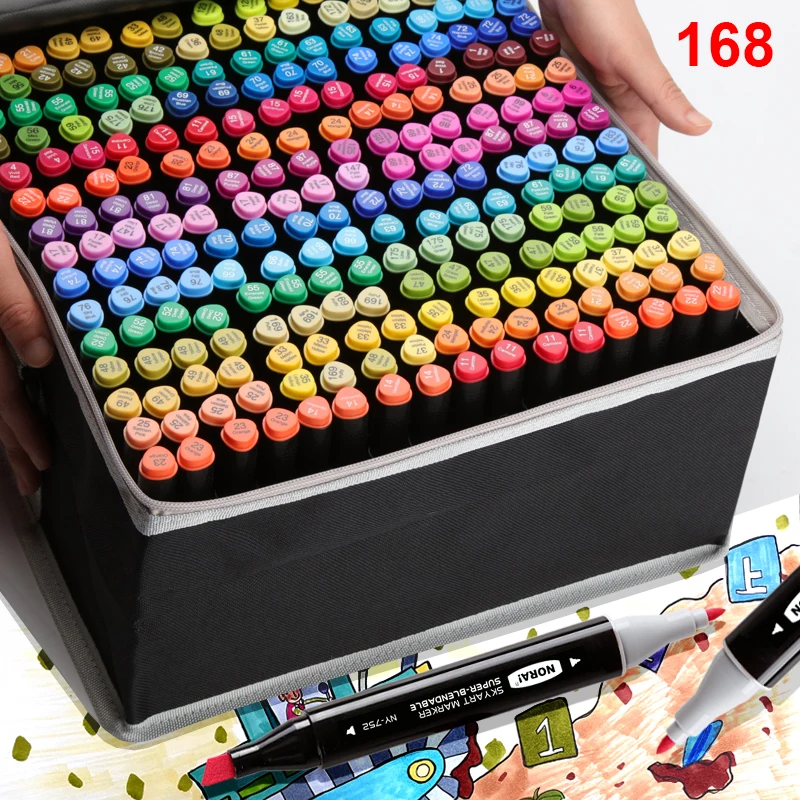 Amazon Hot Sale 48/80/168 Colors Non-toxic Paint Marker Set Double Ended Acrylic/alcohol Based Permanent Dual Tip Art Marker Pen