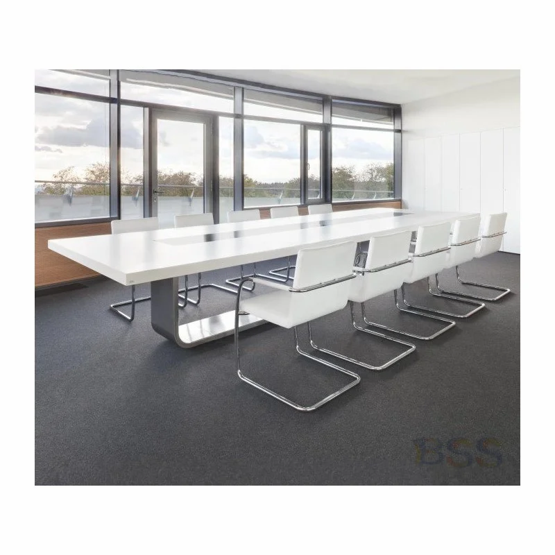 Prefab Boardroom Table Luxury Smart White Long Quartz Stone Corian Marble Top Office Modern Rectangular Shape Boardroom Table