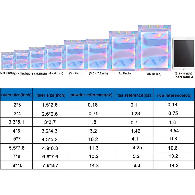 
custom resealable transparent cosmetic holographic packaging bag pouch/holographic zip lock bag self adhesive zipper bag 