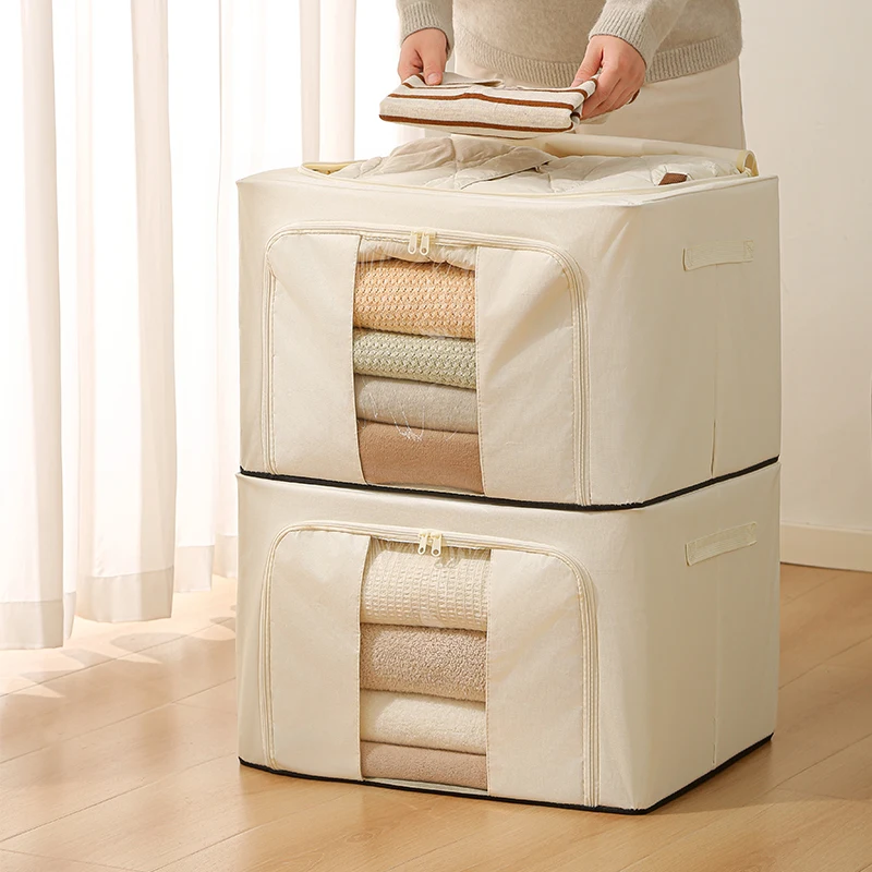 High-capacity Wardrobe Organize Visual Window Clothing Storage Box Clothes Storage Bins with Metal Frame