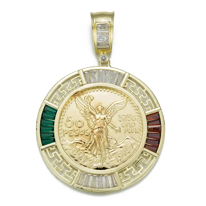 IPMIN wholesale gold pendant religious 50 pesos 50 Peso Mexican Coin mens pendant badge necklace pendant