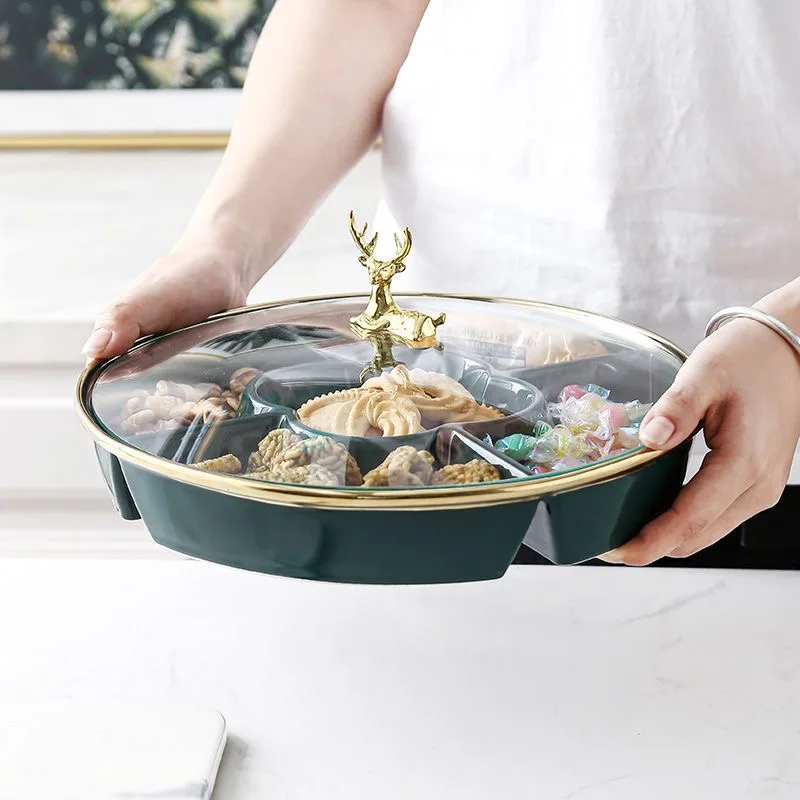 High-Grade Light Luxury Ceramic Fruit Plate Snack Candy Plate for Tea Tables Multi-layer for Living Room Household Dishes Plates