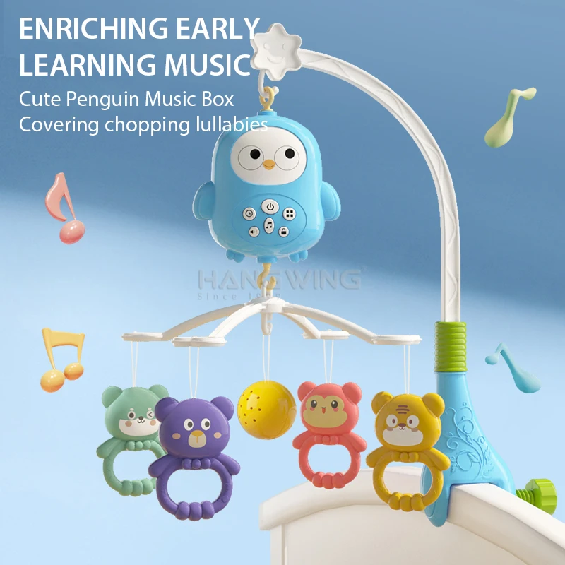 HW Newborn Bird Music Box Crib Hanging Early Education Rattle Smart Remote Control Rotating Mobile Bed Bell Toy to Coax Baby