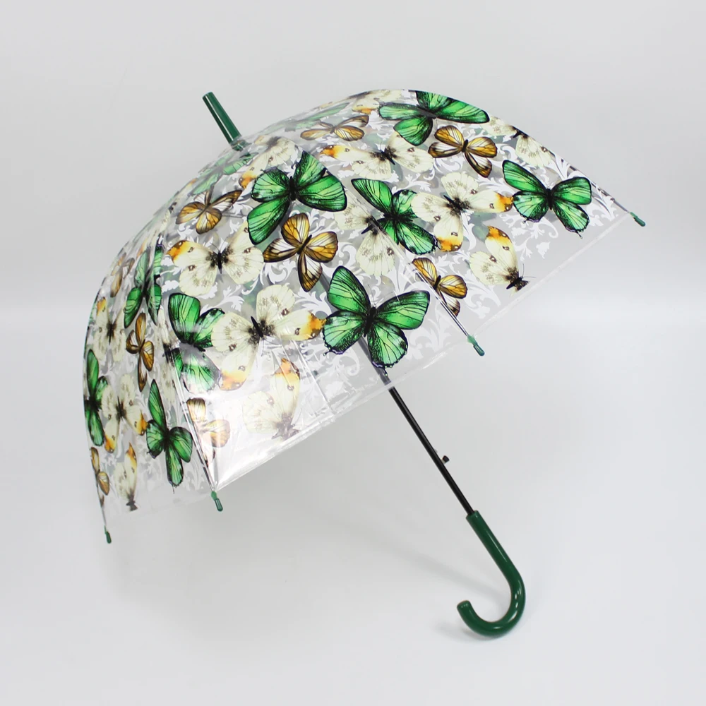 Most popular straight auto open cheap Transparent  Easy Grip Handle and Windproof umbrella butterfly umbrella