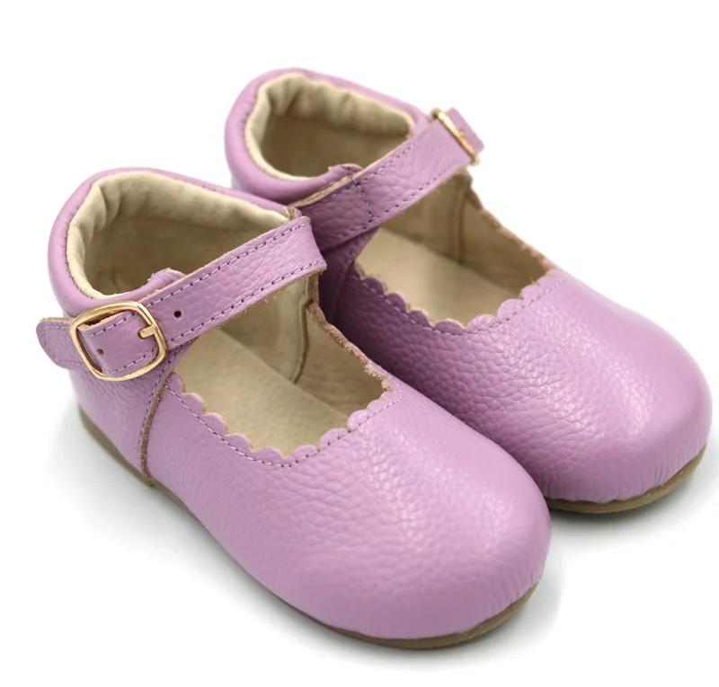 Textured Leather Flat Hard Sole Buckle Strap Children Girls Dress Shoes