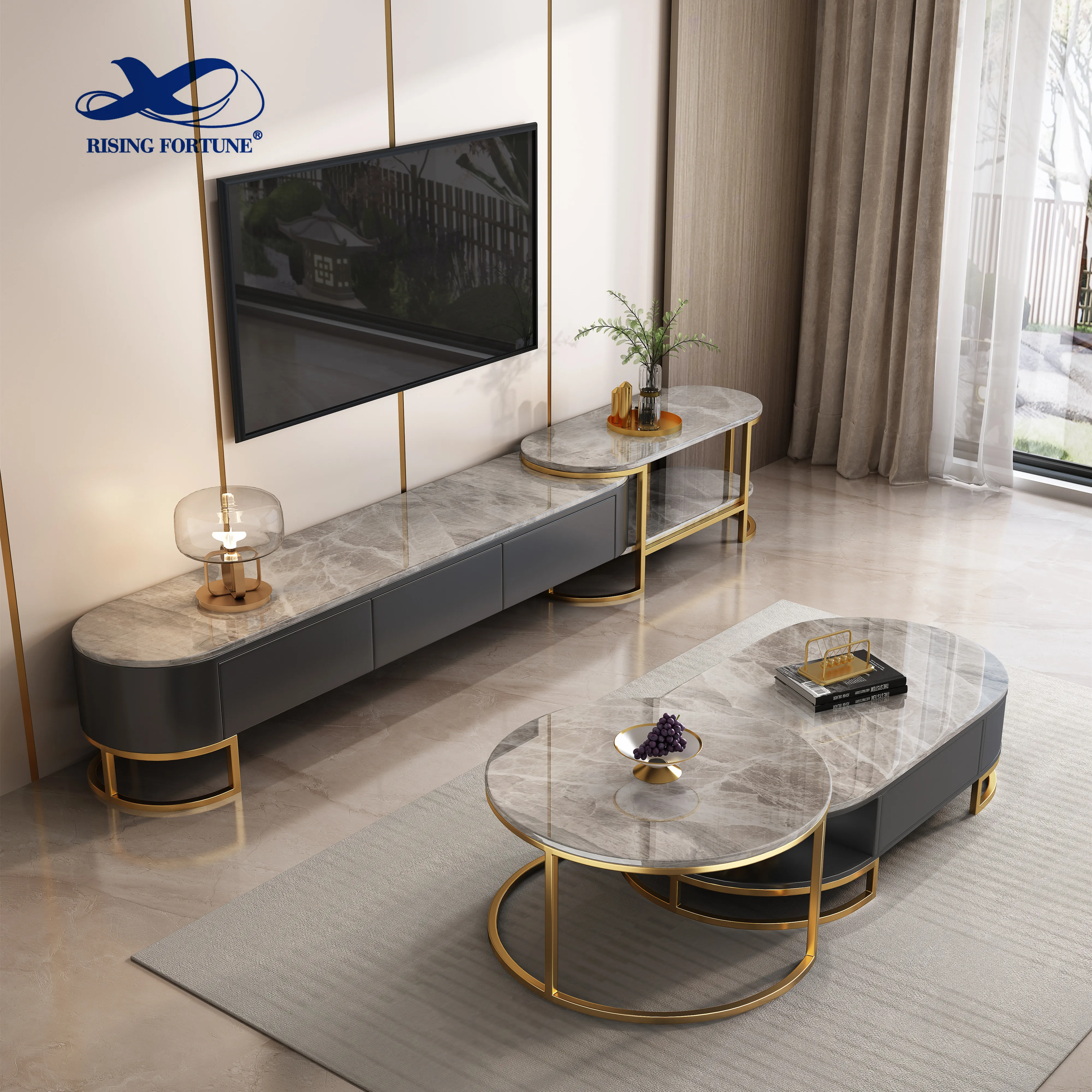 2023 Newest Design Model Coffee Table And Tv Stand For Living Room Marble Center Table Gold Metal Frame