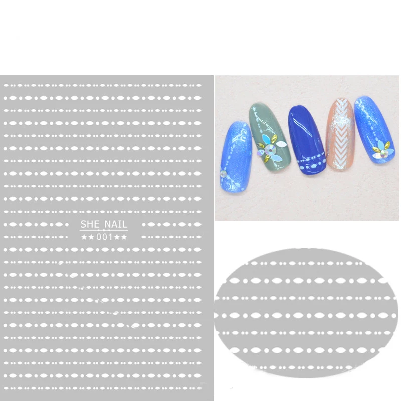 SHE001-SHE012 Gold Silver White Black  Nail Art Decals  Line Decoration Holiday Applique  Flower Nail Stickers