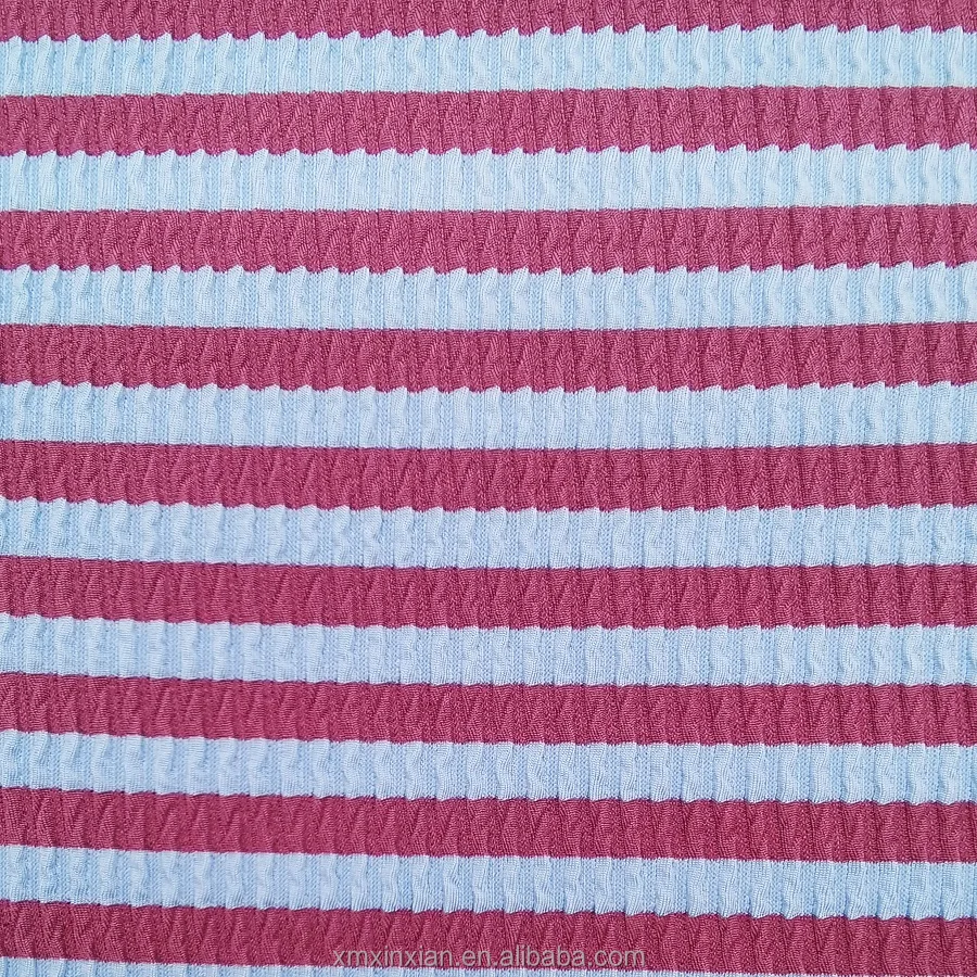 New Stripe colored Recycled crinkle swimwear seersucker knit thick stretchy swim fabric crinkle for bikini swimsuit
