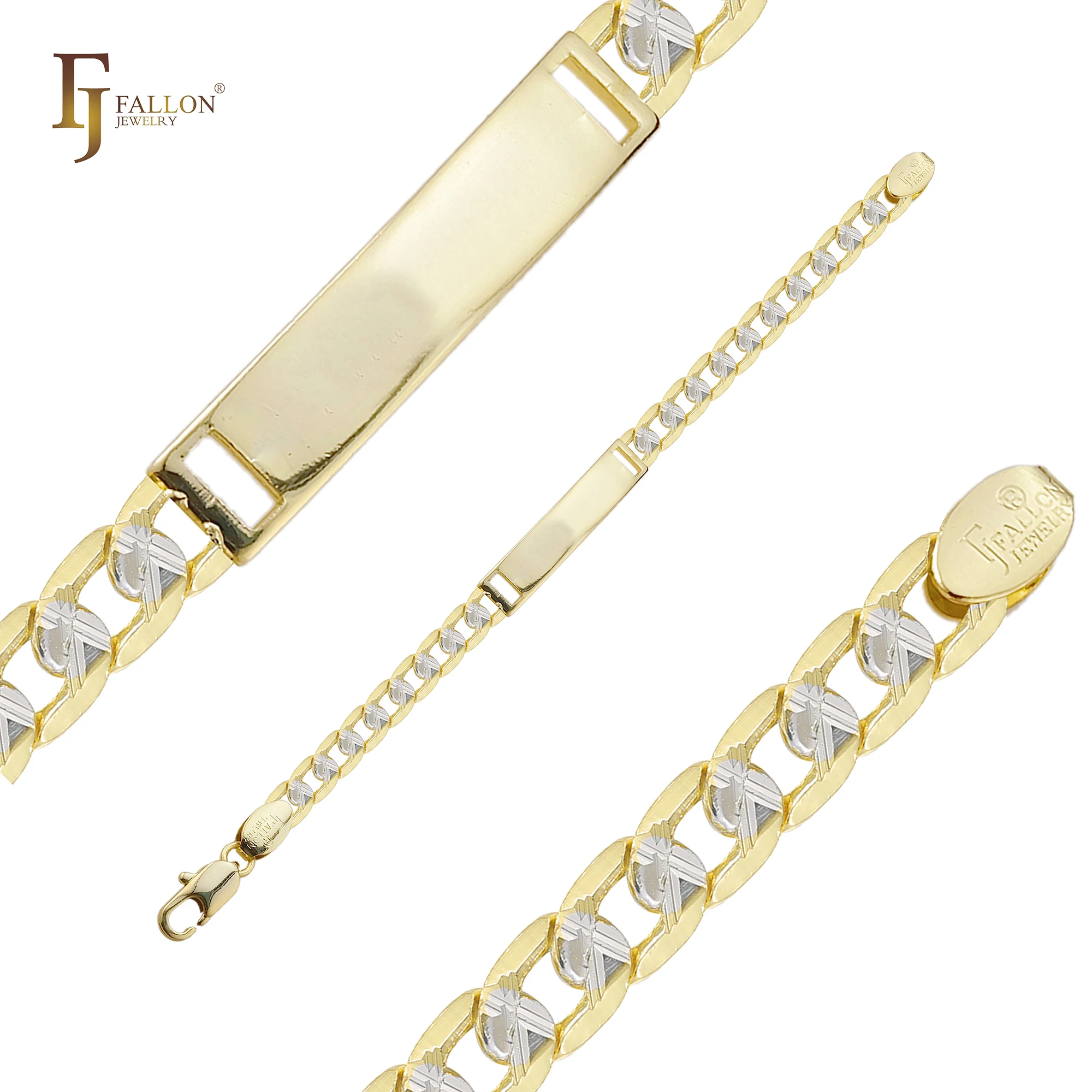 Z55190061 FJ Fallon модные ювелирные изделия бордюрный крест с выгравированными звеньями мужские браслеты 14K золото двухцветная латунь на основе