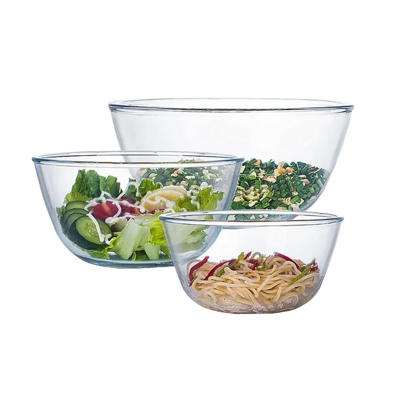 High Borosilicate Microwave glass salad bowl Mixing Bowls Set for Kitchen Baking Prepping Serving and Storage