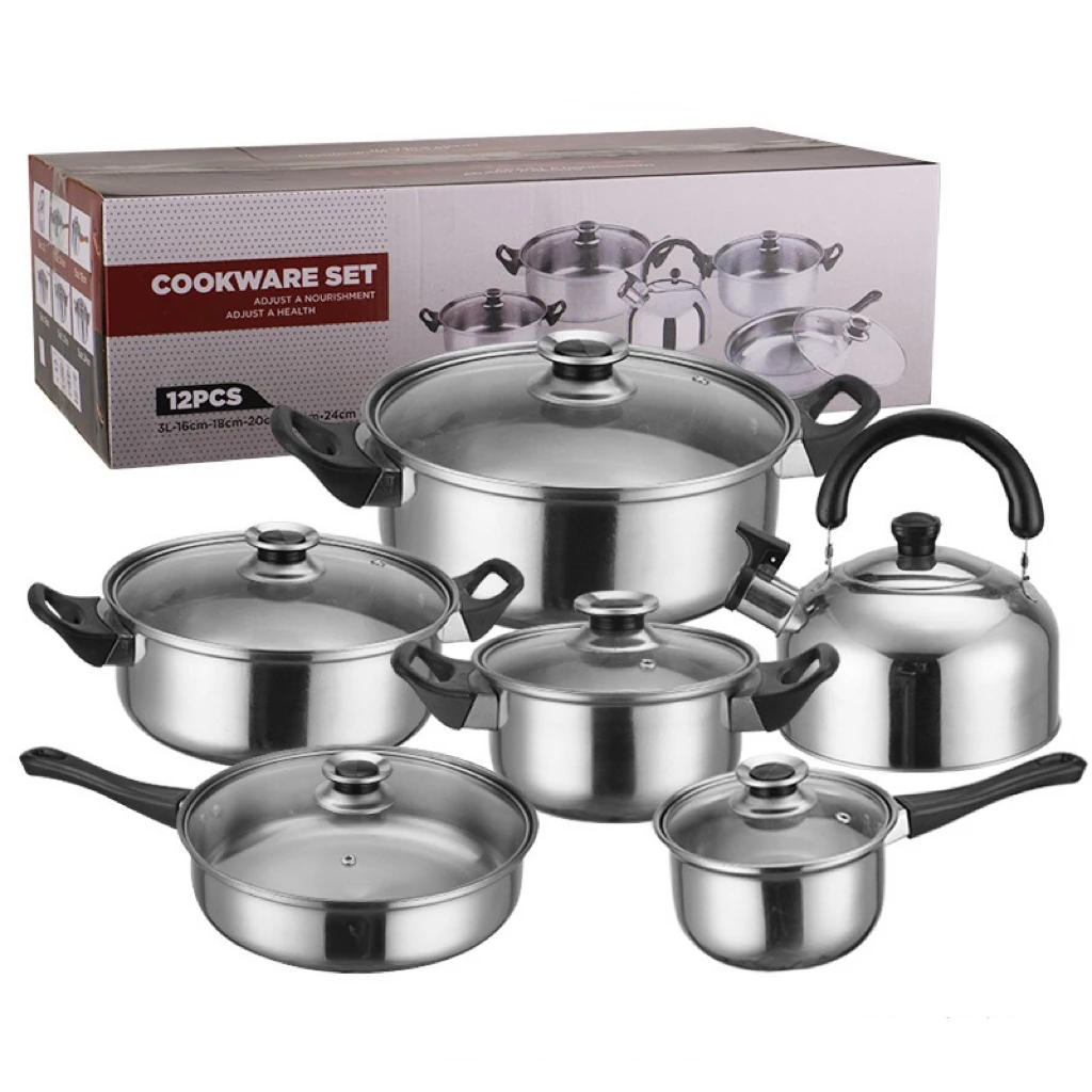 12pcs Factory Direct Hot Sale Korea Stainless Steel Cooking Pots And Pans Cookware Sets soup pot set casseroles