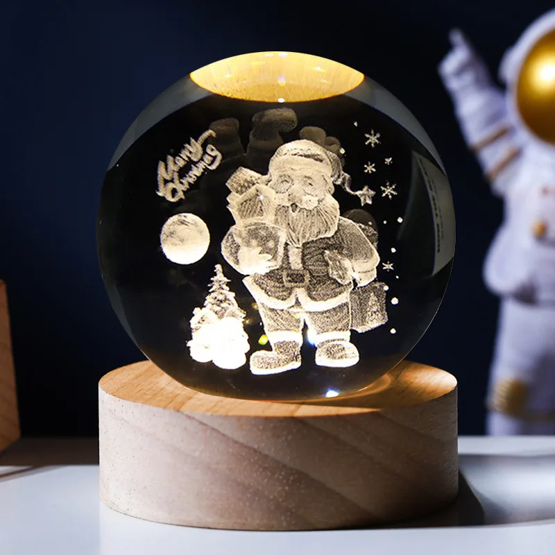 Laser Engraved 3d Tree of Life crystal ball 6cm 8cm Glass luminous crystal ball 3d Art galaxy crystal balls with led light