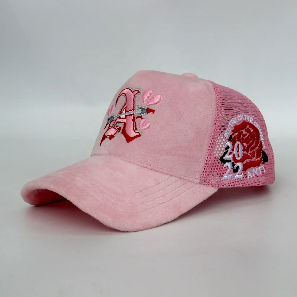 Custom Unisex High Quality 5 Panel Embroidery Logo Velvet Trucker Hat,Mesh Snap Back Gorras Trucker Cap