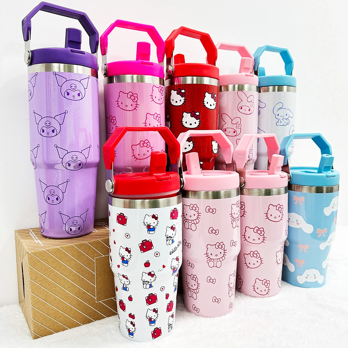 Newest anime Kawaii Cartoon Stainless Steel Tumbler Thermal Travel Mug With Handle Custom 20 30 40 oz Cup With Logo