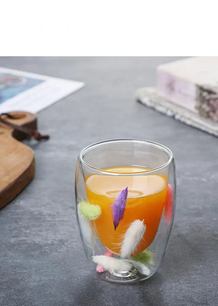 Wholesale high borosilicate dry flower double wall glass cups
