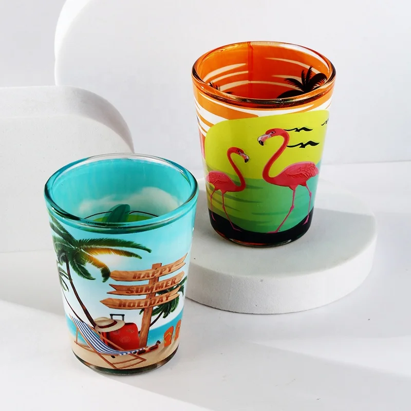 Wholesale 2 Oz Sublimation Transparent Shot Glass Brandy Whiskey Glass Cup Custom Full printing Shot Glasses