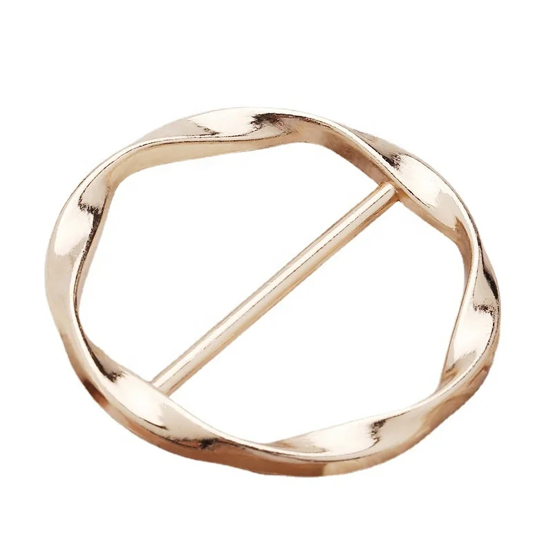 Simple fashion adjustable ladies T-shirt knotted clothes corner belt scarf round metal buckle