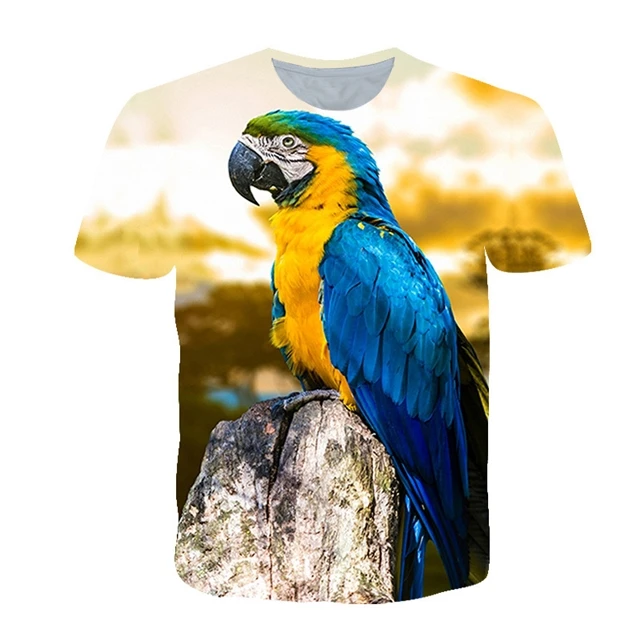 Free Shipping Men Women Kid Blue Parrot Tree Printing T Shirt Polyester 3D Bird Short Sleeve T Shirts