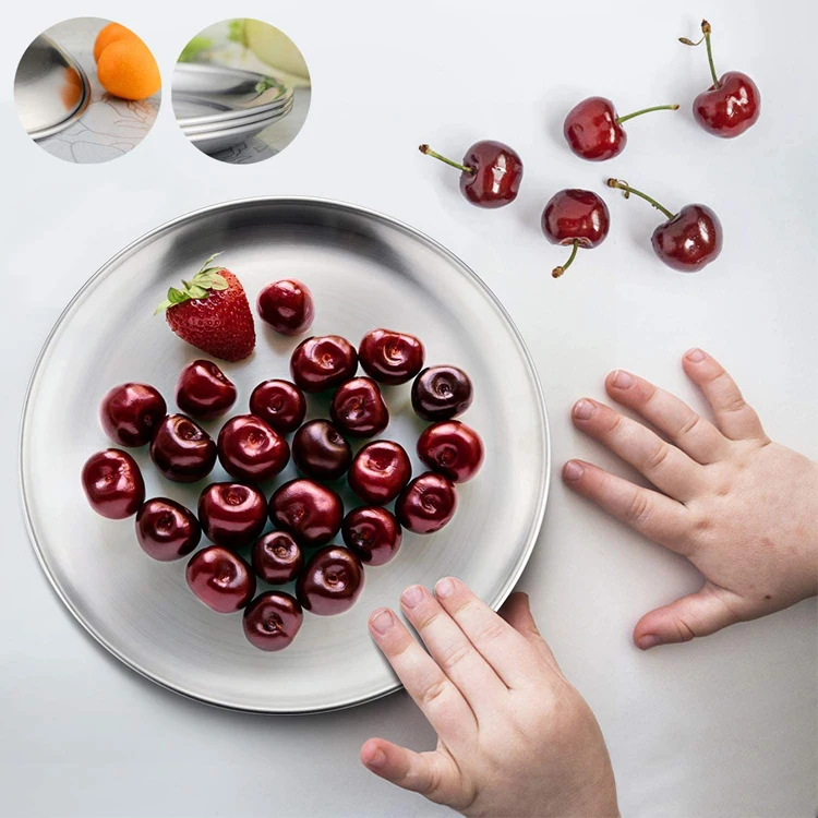 10inch 26cm Camping Picnic Outdoor Stainless Steel Camping Plates Meat Salad Plates Steak Serving Dishes