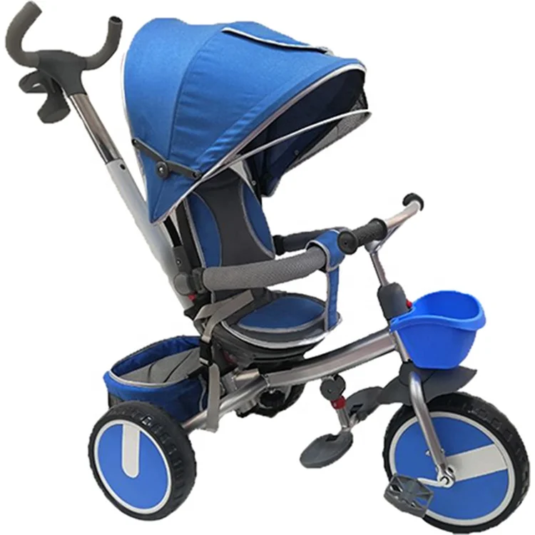 2022 Newest Easy assemble kids tricycle with rear basket trike with canopy push bar wholesale bike stroller Best seller