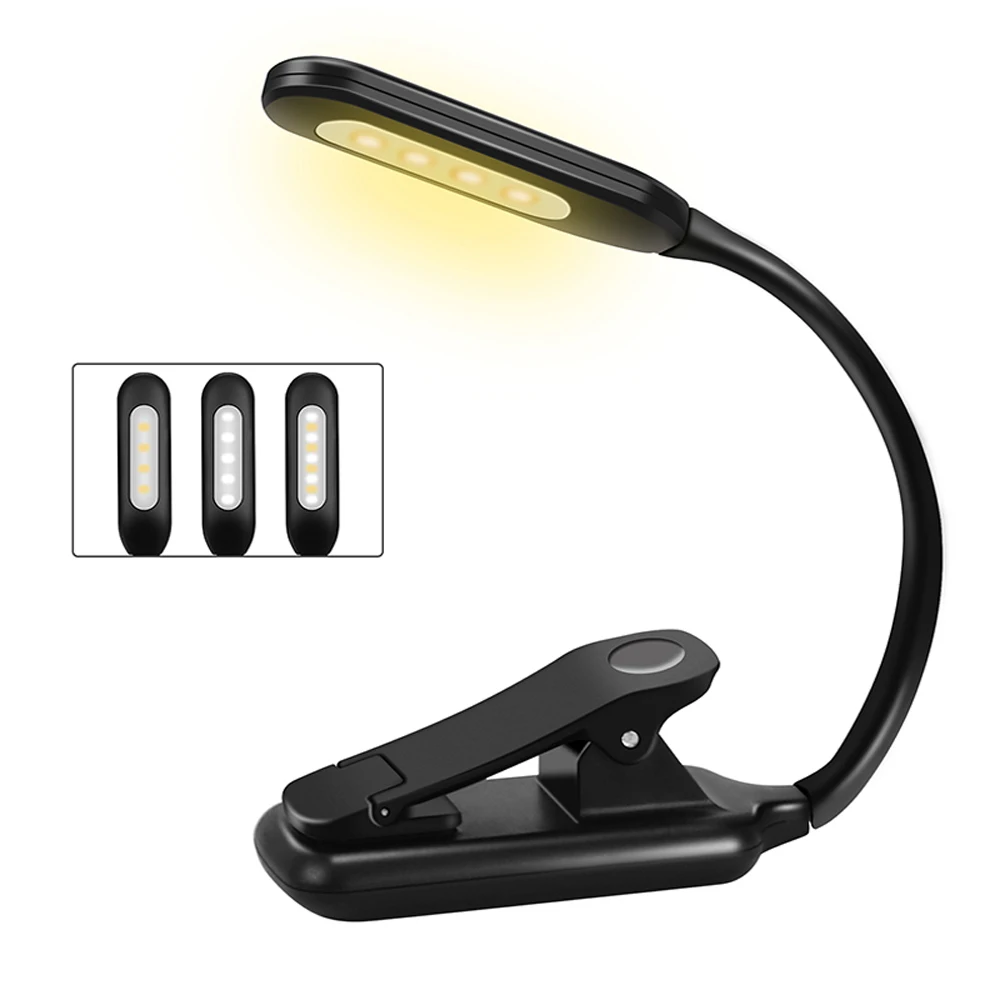 
9 levels brightness Rechargeable Book Light Easy Clip-on LED Night Reading Light for Books in Bed With White and Warm Lamp 
