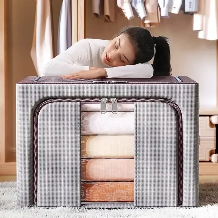 Wardrobe Foldable Oxford Cloth Storage Organizer Bag Large Capacity Steel Frame Clothes Storage Box Home Storage & Organization