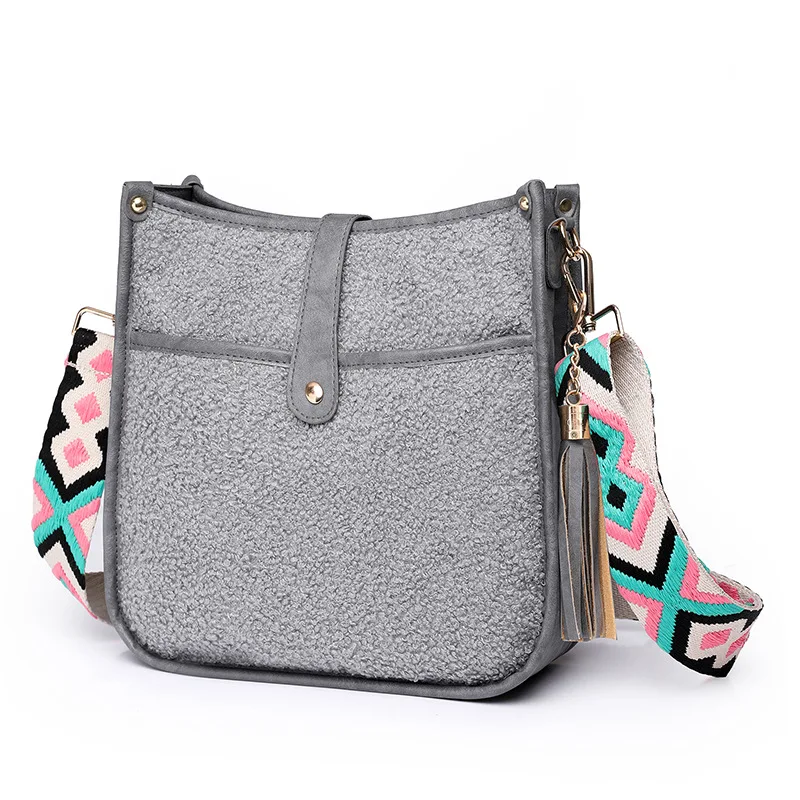 2022 Winter Sherpa Cozy Fuzzy Sling Bag Personalized Square Vegan Leather Hobo Handbags Women Fashion Shoulder Crossbody Bag