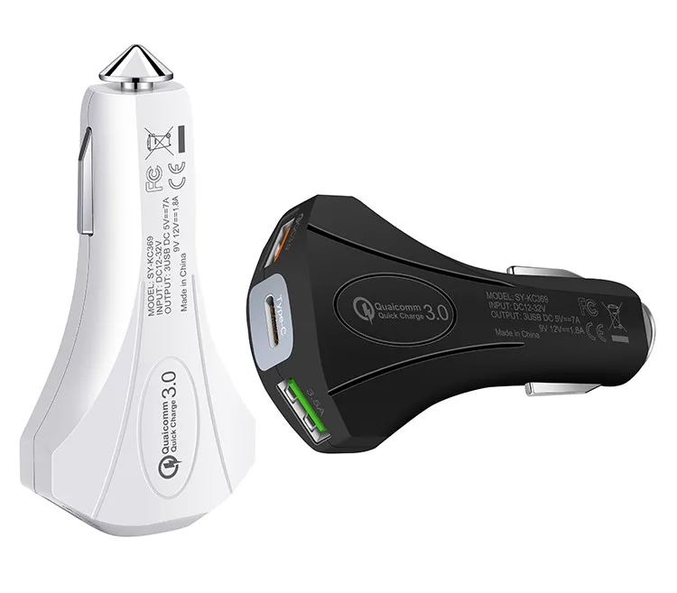 Car charger 3 Port Quick Charging 7A 35W Type c Hammer Safety QC3.0 Fast Charging Car Chargers For iphone