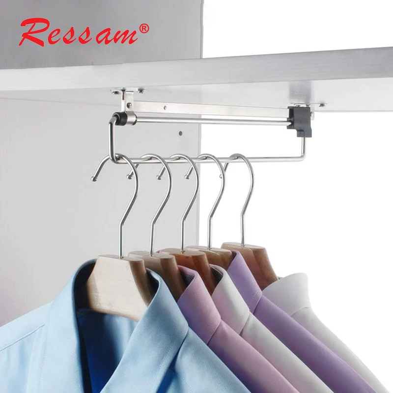 Ressam Retractable Tube Rod Extending Rail Pull Out Closet Sliding Hanger Telescopic Wardrobe Clothes Rod
