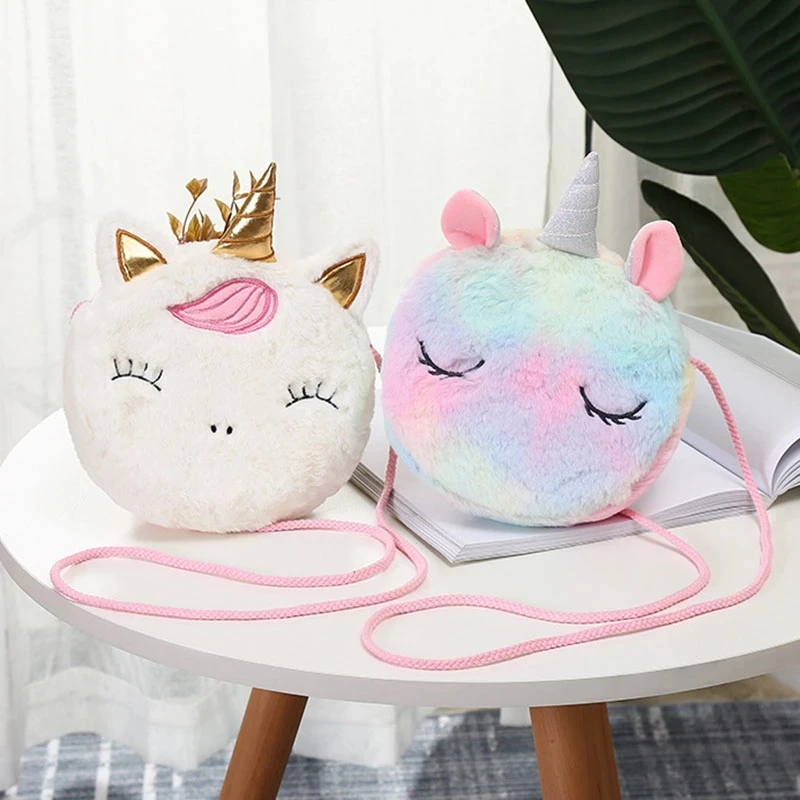 Children Girls Shoulder Bag Baby Girl Unicorn Plush Handbag Kids Keys Coin Purse Cute Princess Mini Handbag