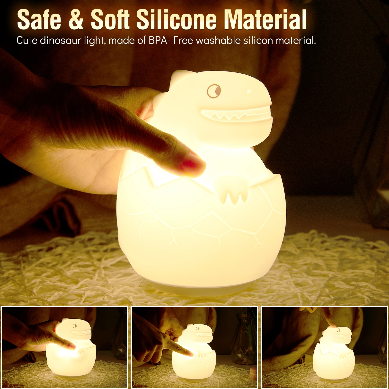 Soft Rubber Custom Pvc Squeeze Flash Colorful Dinosaur Led Night Light For Kids Gifts
