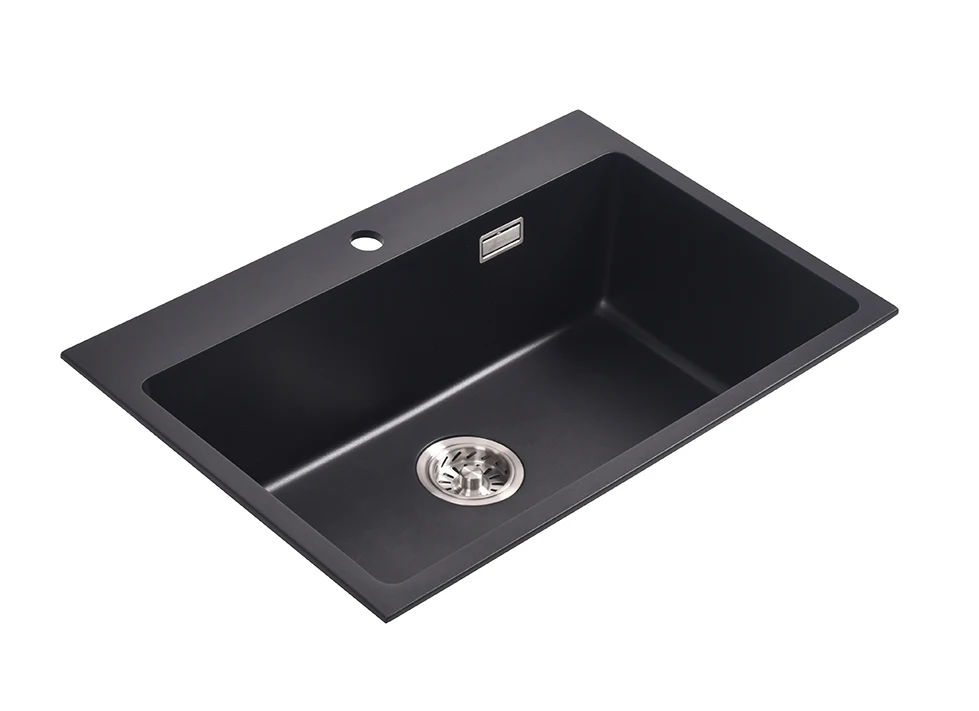 NUOMI Layden Series Black Modern Single Bowl Kitchen Handmade Multifunctional Granite Mounting Bracket Drainer One-Hole Kitchen