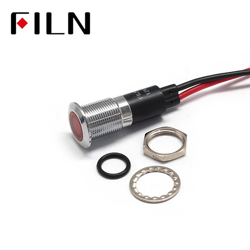 Filn 12MM 380V Red LED Waterproof Medical Equipment Metal Indicator Lights Screw Terminal With Wire Leading