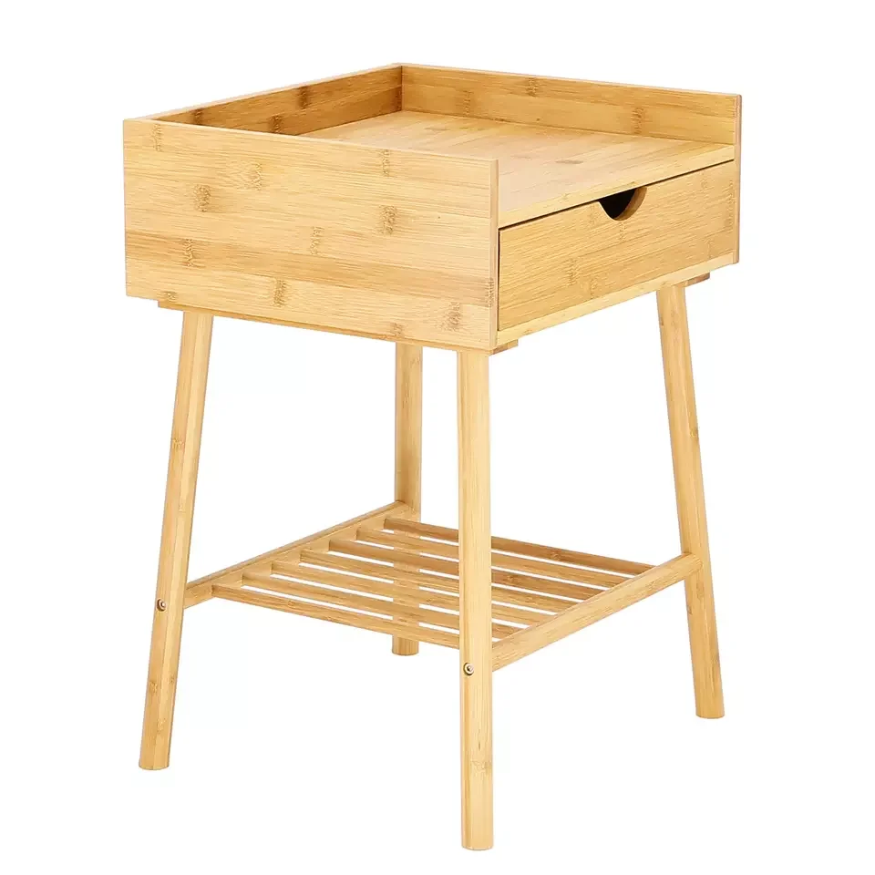 Modern Design Solid Bamboo Bedside Table with Storage Drawer for Bedroom