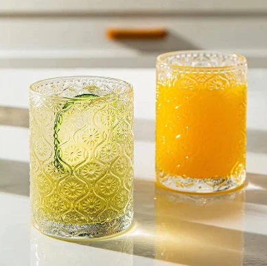 Vintage Bohemian wine glass set, luxurious flower relief decoration, transparent glassware