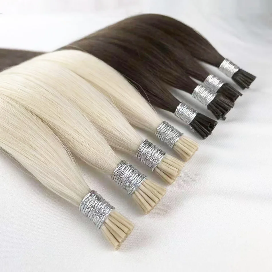 Platinum Pre-Bonded Straight I Tip Hair Extensions Virgin Russian Remy Keratin Real Highlights Human Hair Stick Tip Extensions