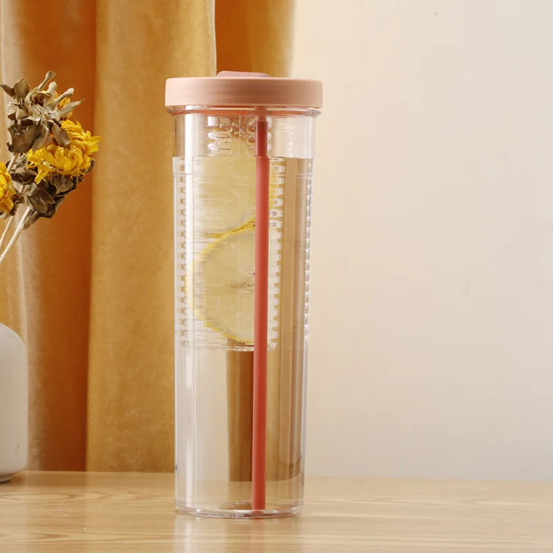 Wholesale Plastic Straw Water Cup Large-capacity Water Bottle Transparent High Temperature Resistant Student Portable Fruit Cup
